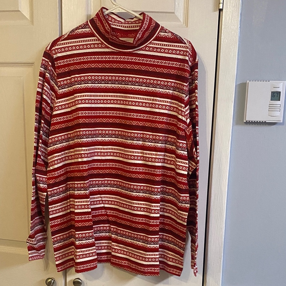 Lands' End Red and White Relaxed Fit Top